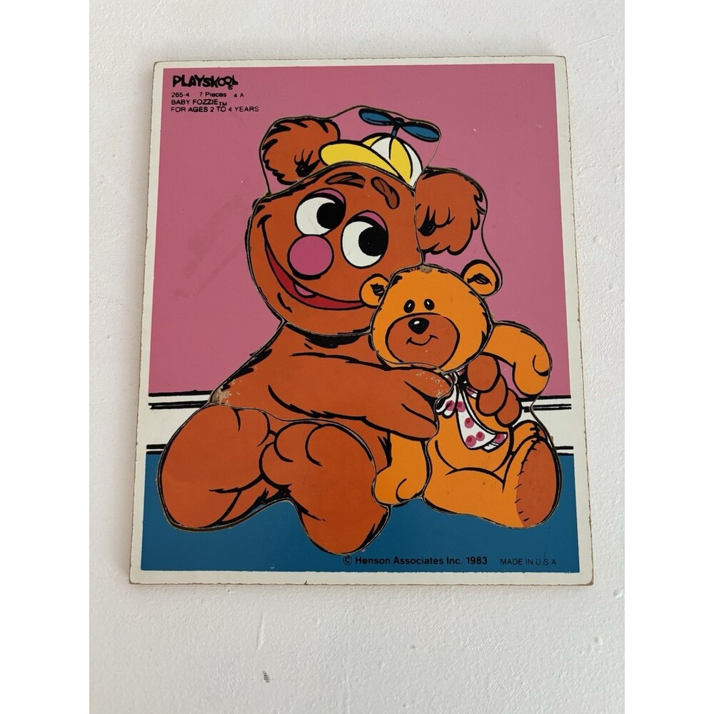 Vintage 1983 Playskool Wooden Puzzle Baby Fozzie w/ Bear 7 pcs 265-4 Henson Rare